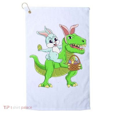 Easter Bunny Riding Dinosaur T Rex Easter Golf Towel