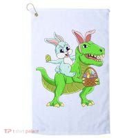Easter Bunny Riding Dinosaur T Rex Easter Golf Towel thumb 0