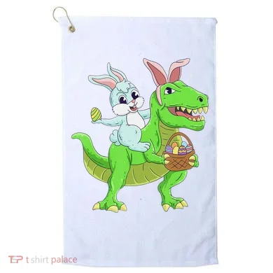 Easter Bunny Riding Dinosaur T Rex Easter Golf Towel