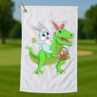 Easter Bunny Riding Dinosaur T Rex Easter Golf Towel thumb 1