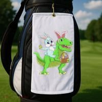 Easter Bunny Riding Dinosaur T Rex Easter Golf Towel thumb 2