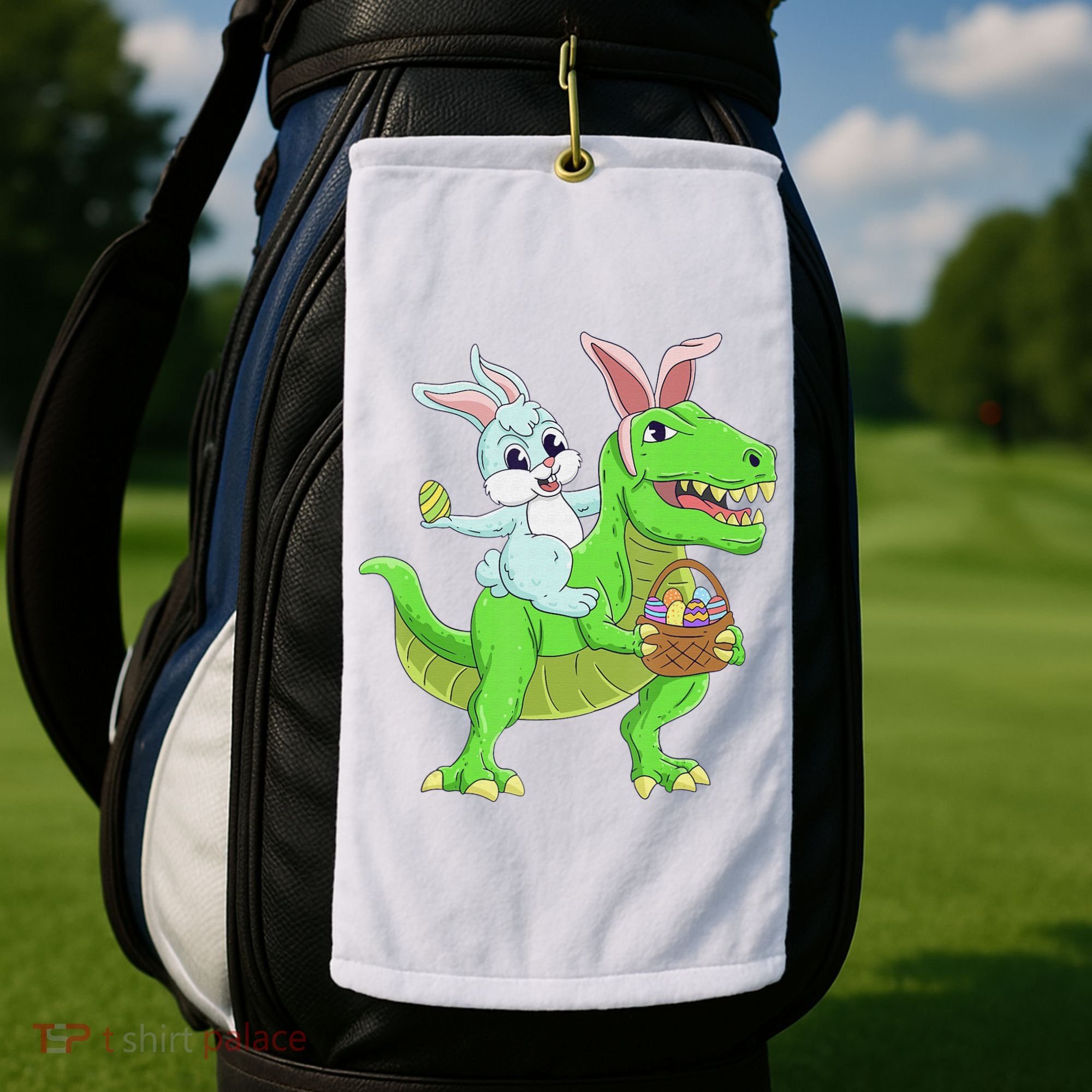 Easter Bunny Riding Dinosaur T Rex Easter Golf Towel