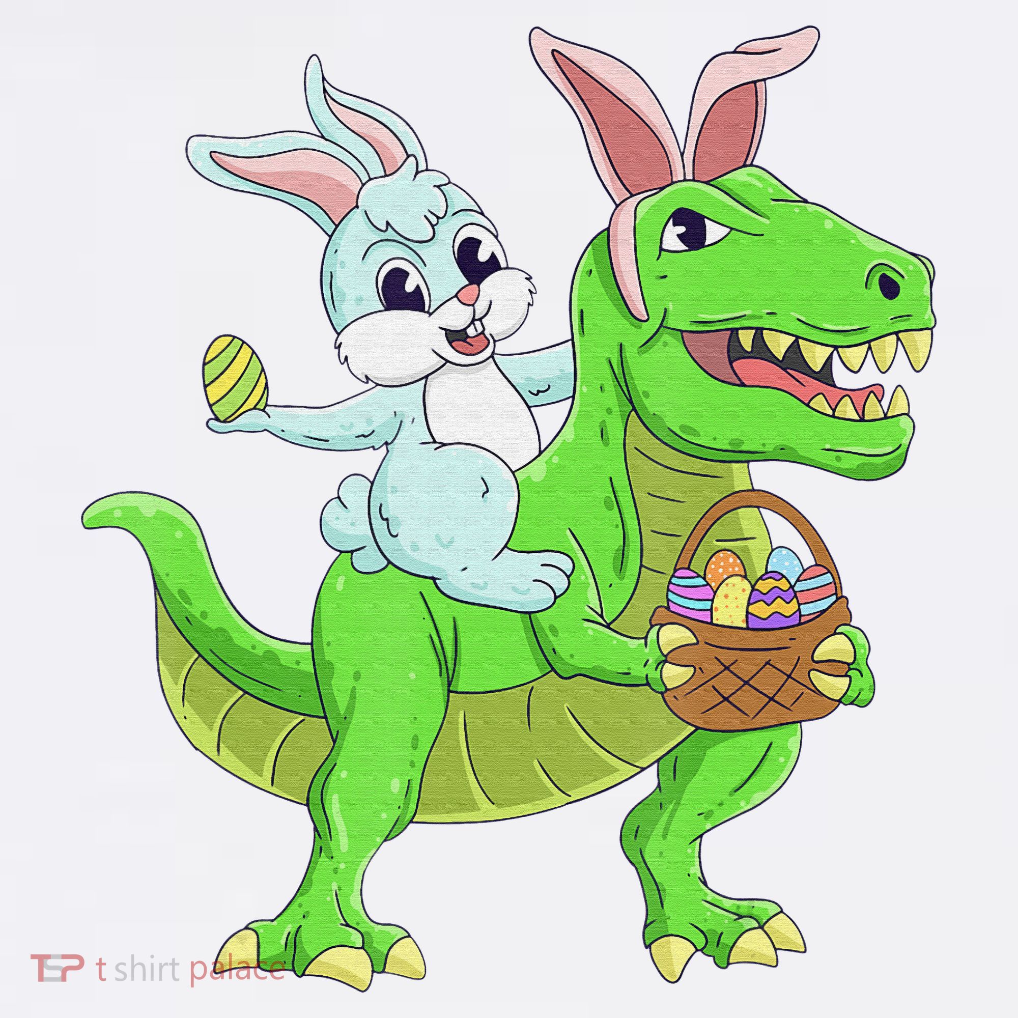 Easter Bunny Riding Dinosaur T Rex Easter Golf Towel