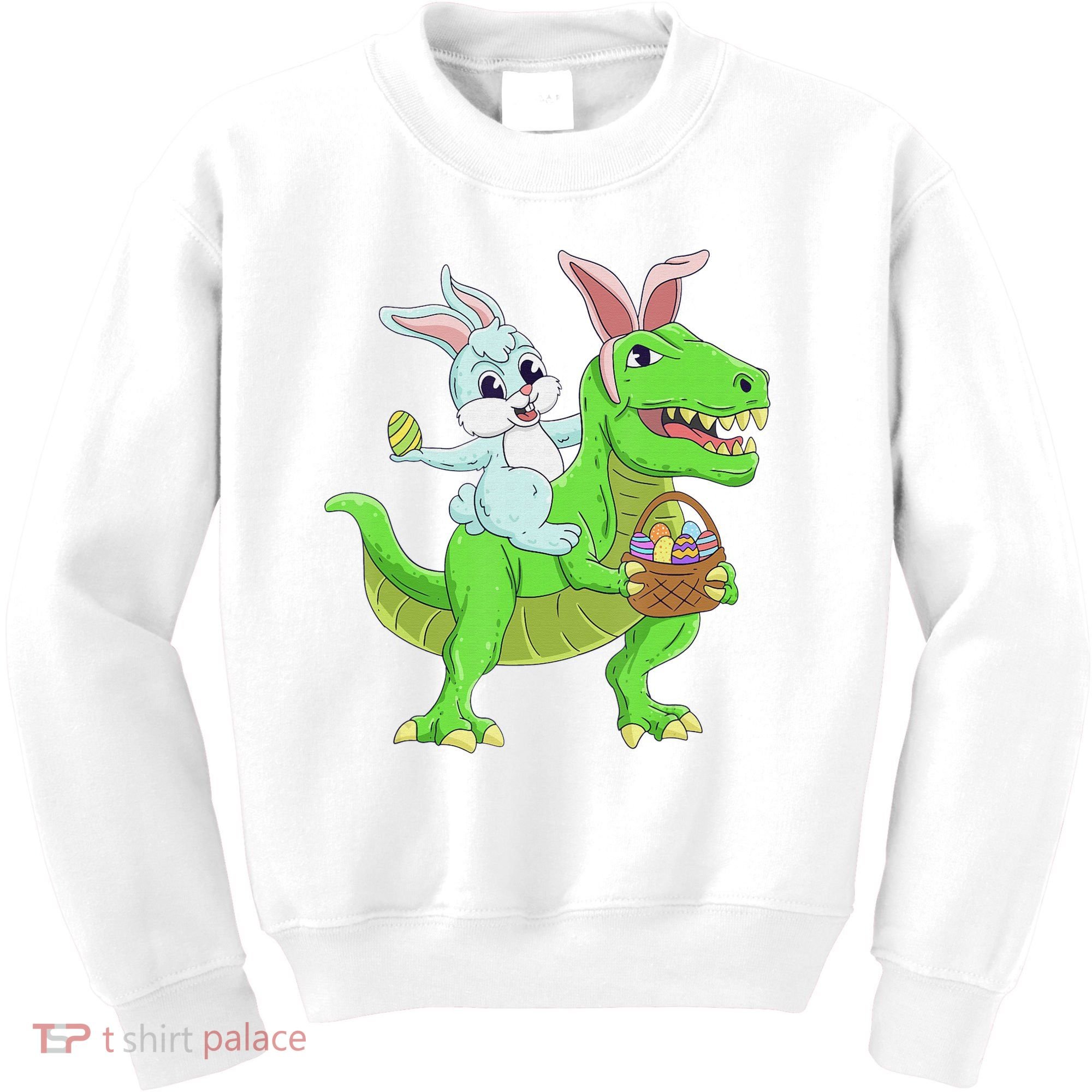 Easter Bunny Riding Dinosaur T Rex Easter Kids Sweatshirt