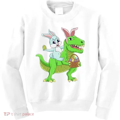 Easter Bunny Riding Dinosaur T Rex Easter Kids Sweatshirt