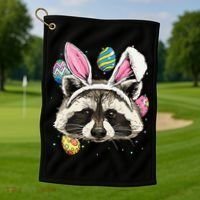 Easter Bunny Raccoon Lover Funny Easter Raccoon Golf Towel thumb 1