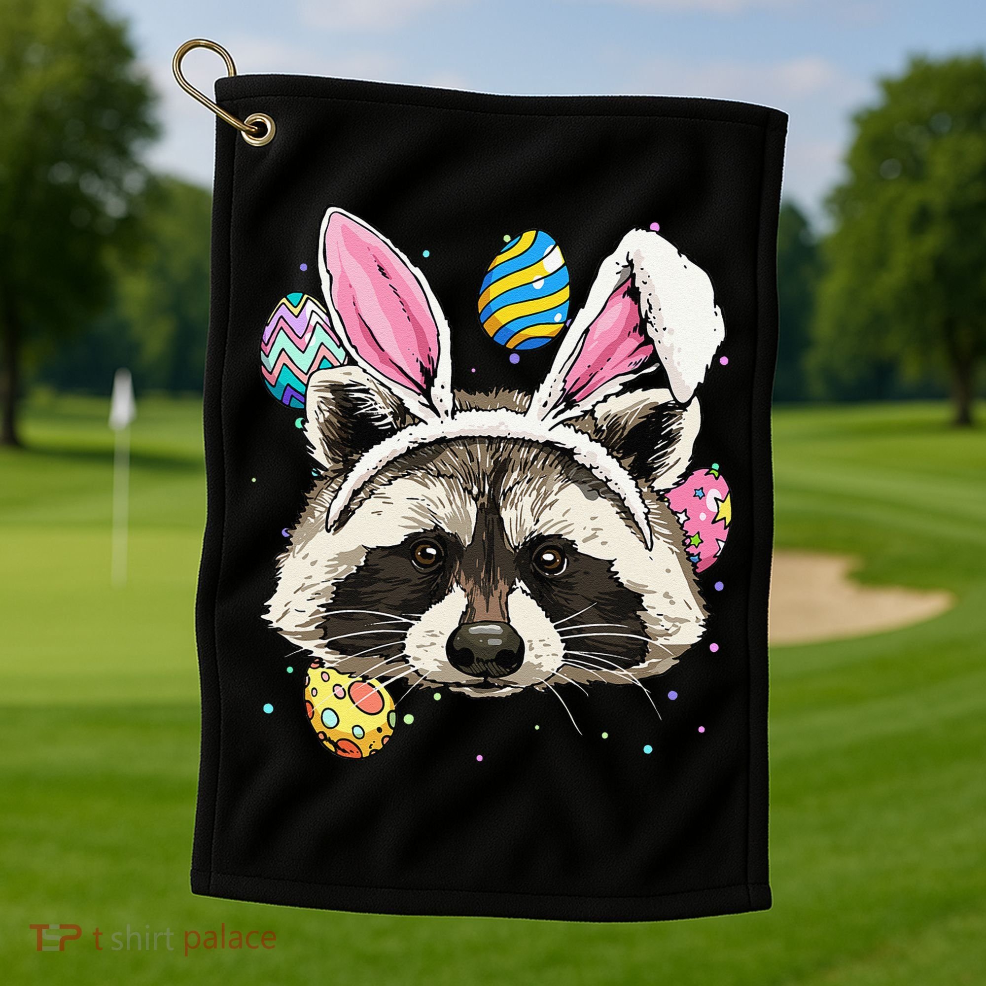 Easter Bunny Raccoon Lover Funny Easter Raccoon Golf Towel