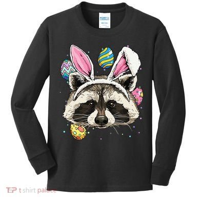 Easter Bunny Raccoon Lover Funny Easter Raccoon Kids Long Sleeve Shirt