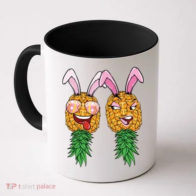 Easter Bunny Swinger Couple Upside Down Pineapple Gift Coffee Mug