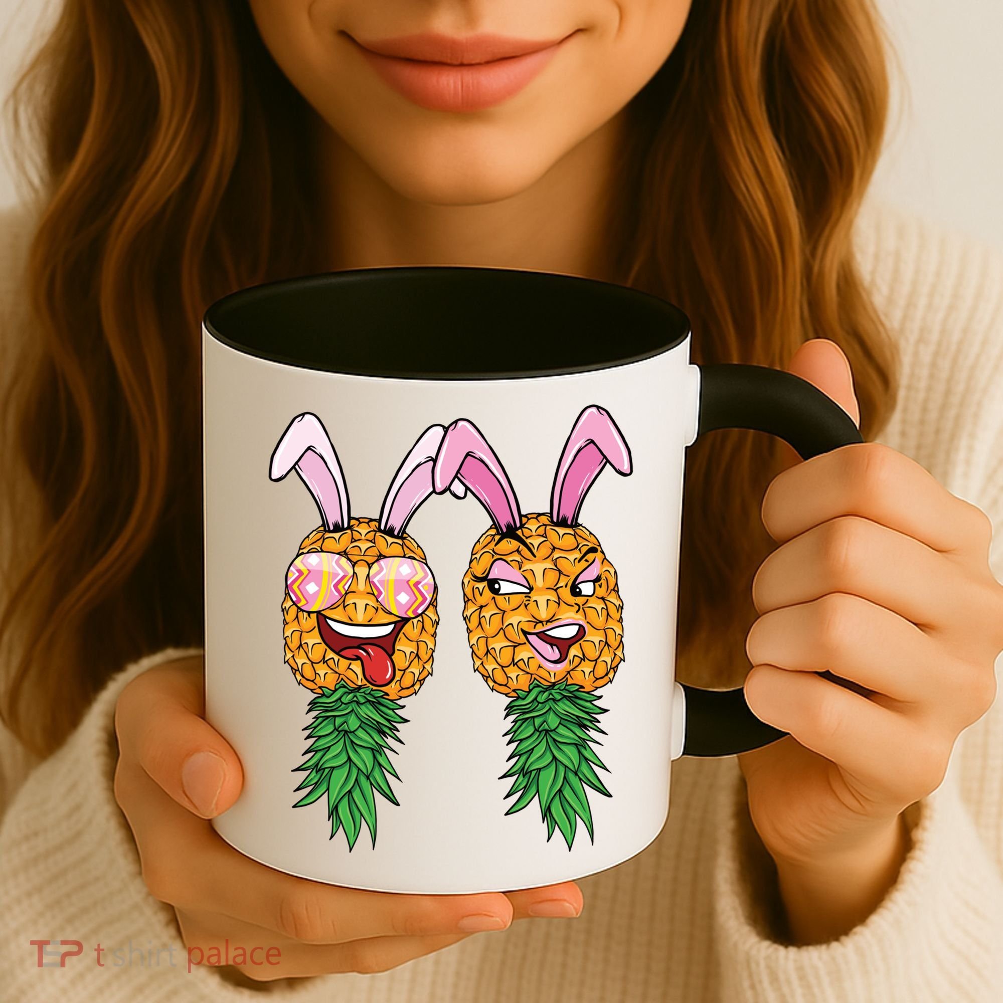 Easter Bunny Swinger Couple Upside Down Pineapple Gift Coffee Mug
