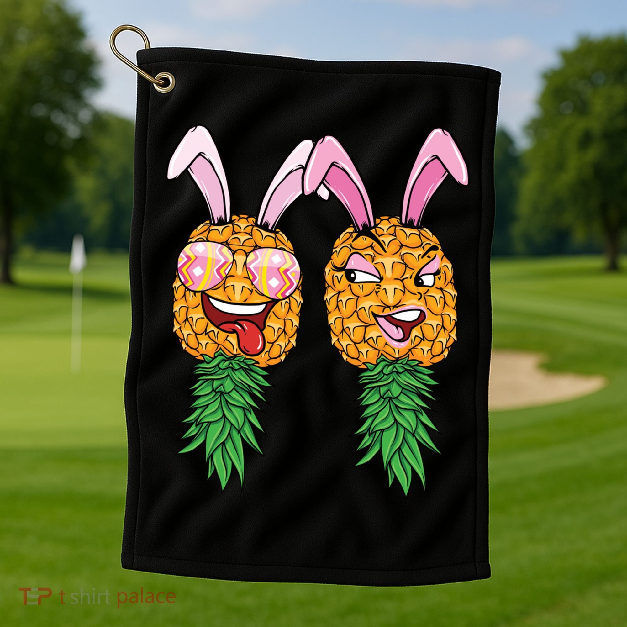 Easter Bunny Swinger Couple Upside Down Pineapple Gift Golf Towel