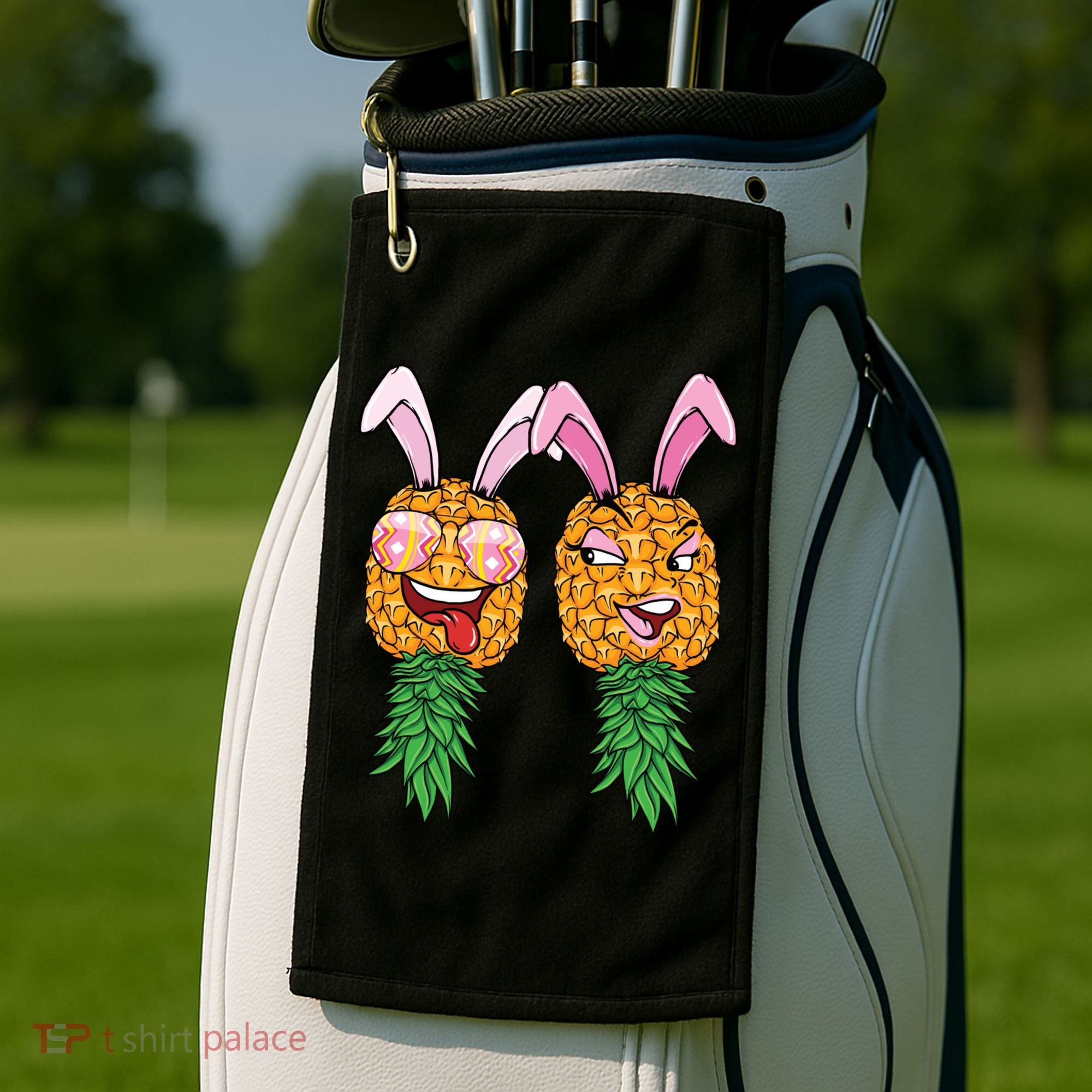 Easter Bunny Swinger Couple Upside Down Pineapple Gift Golf Towel