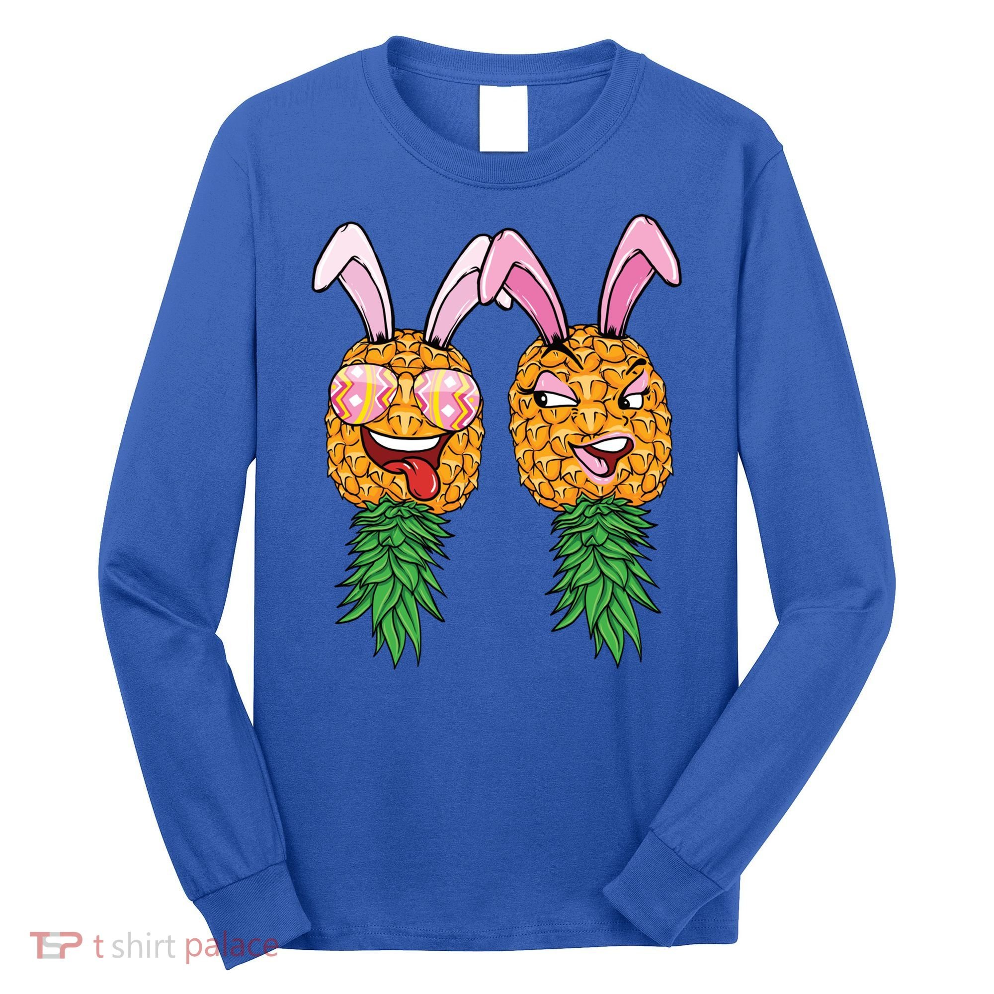 Easter Bunny Swinger Couple Upside Down Pineapple Gift Long Sleeve Shirt