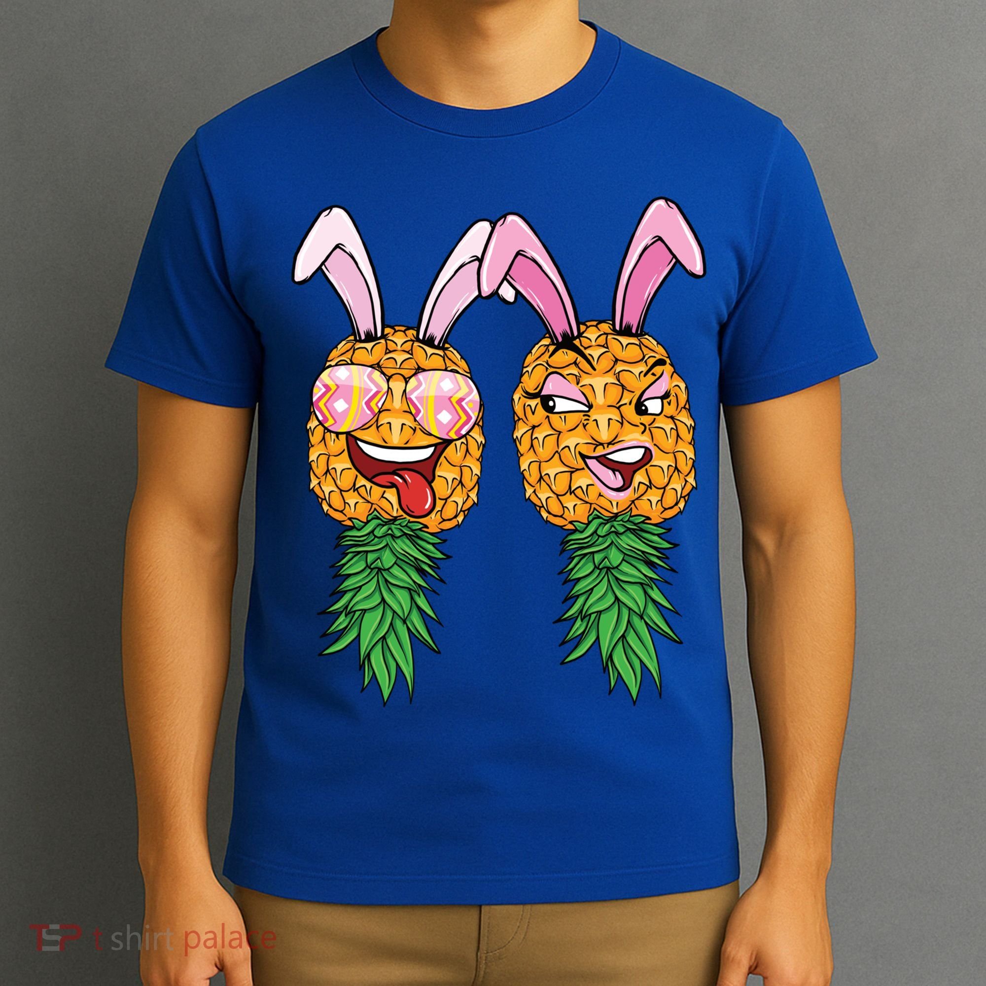 Easter Bunny Swinger Couple Upside Down Pineapple Gift T-Shirt