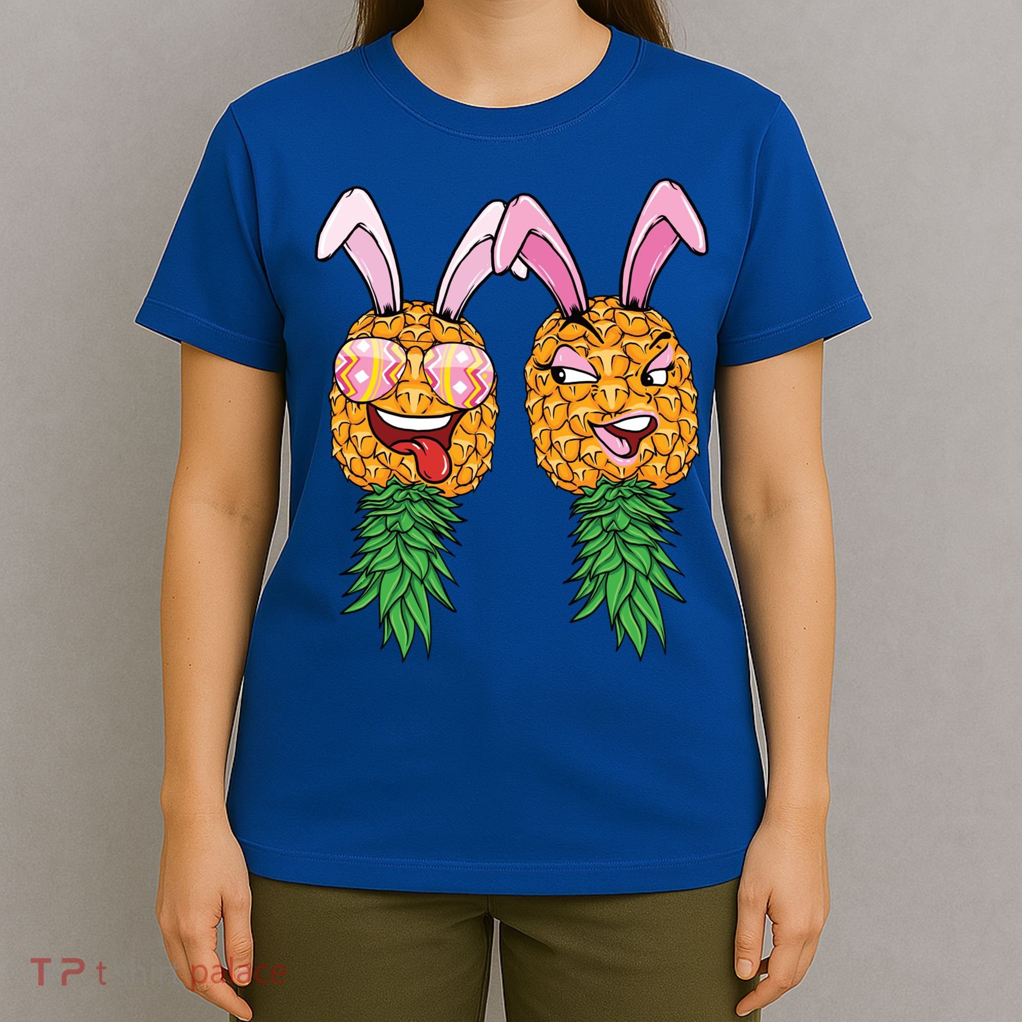 Easter Bunny Swinger Couple Upside Down Pineapple Gift T-Shirt