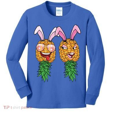 Easter Bunny Swinger Couple Upside Down Pineapple Gift Kids Long Sleeve Shirt