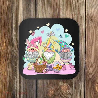 Easter Bunny Spring Gnome Egg Hunt Cute Basket Coaster
