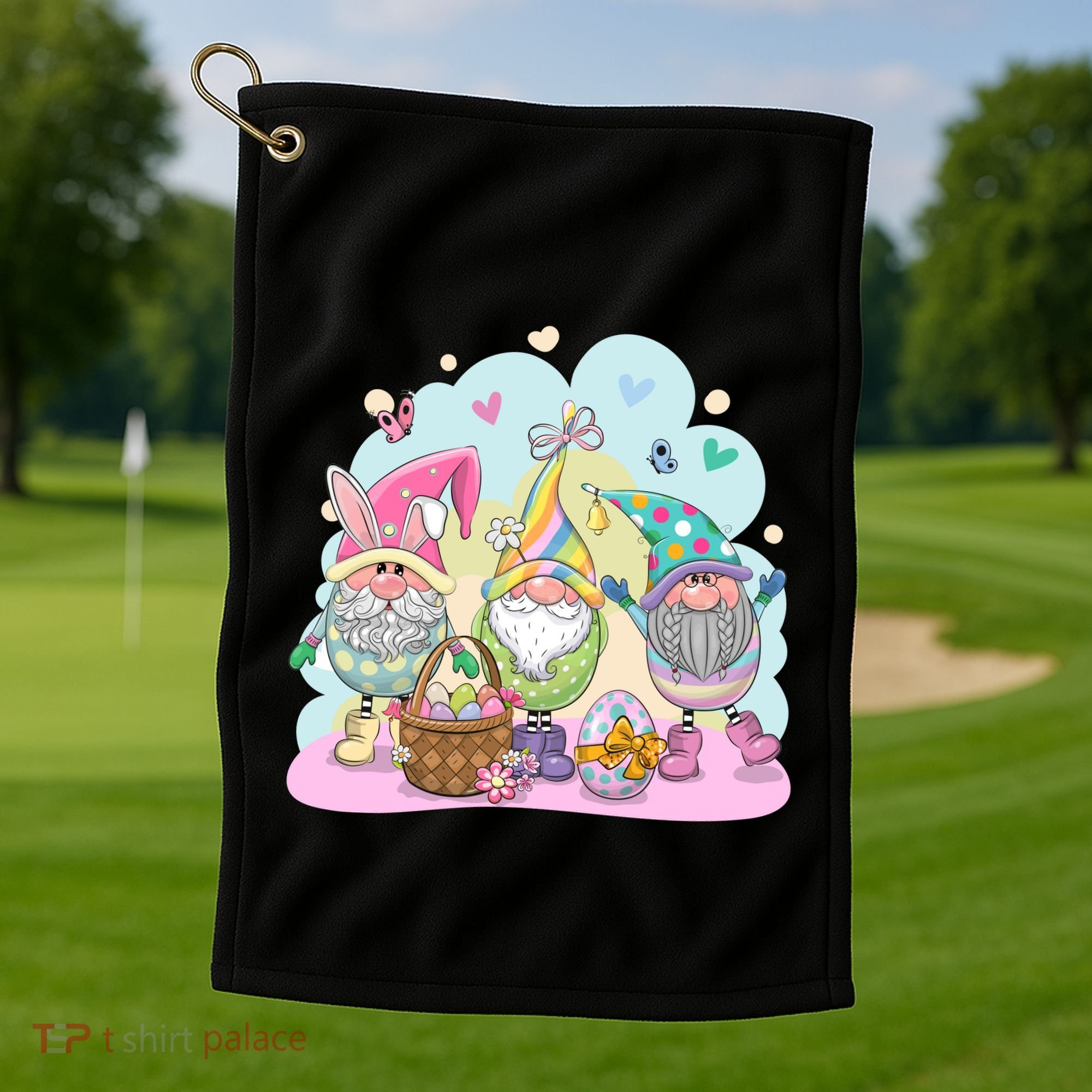 Easter Bunny Spring Gnome Egg Hunt Cute Basket Golf Towel