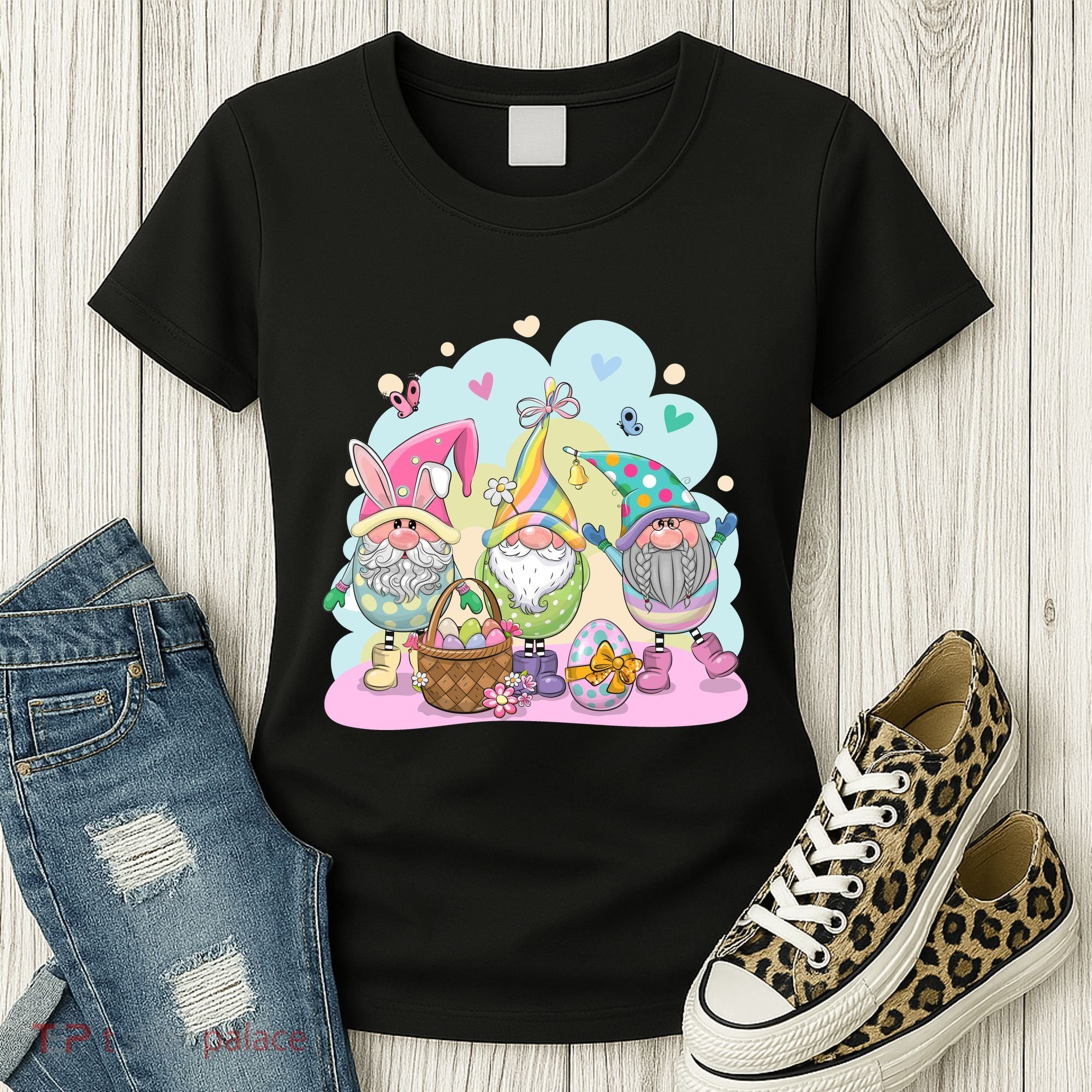 Easter Bunny Spring Gnome Egg Hunt Cute Basket Women's T-Shirt