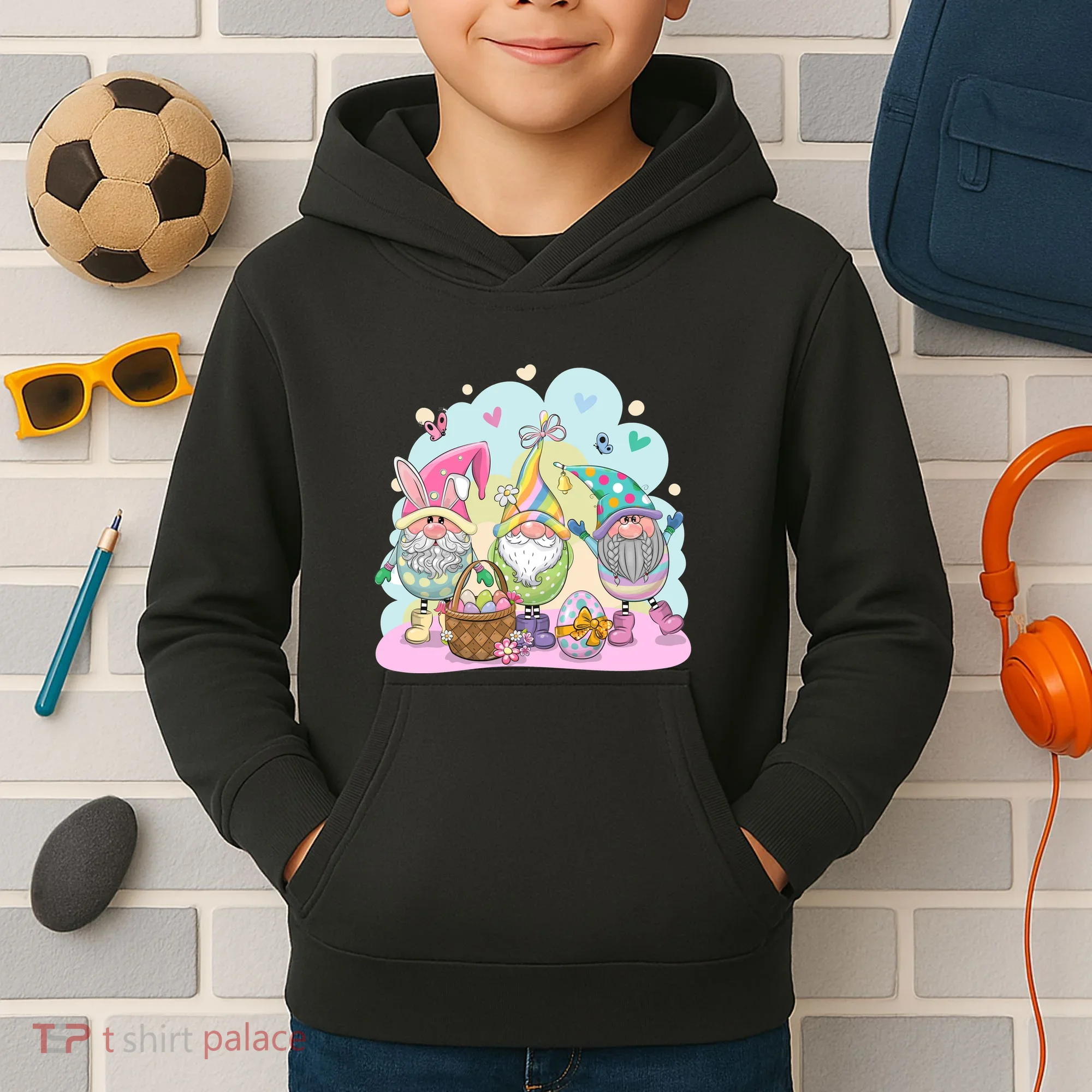 Easter Bunny Spring Gnome Egg Hunt Cute Basket Kids Hoodie