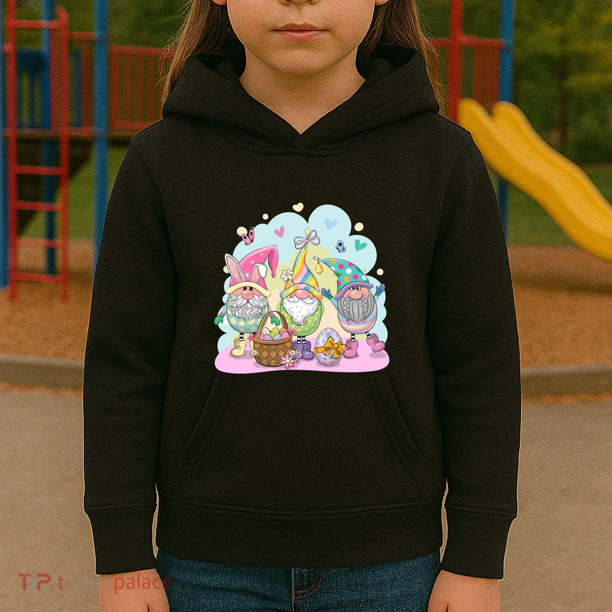 Easter Bunny Spring Gnome Egg Hunt Cute Basket Kids Hoodie