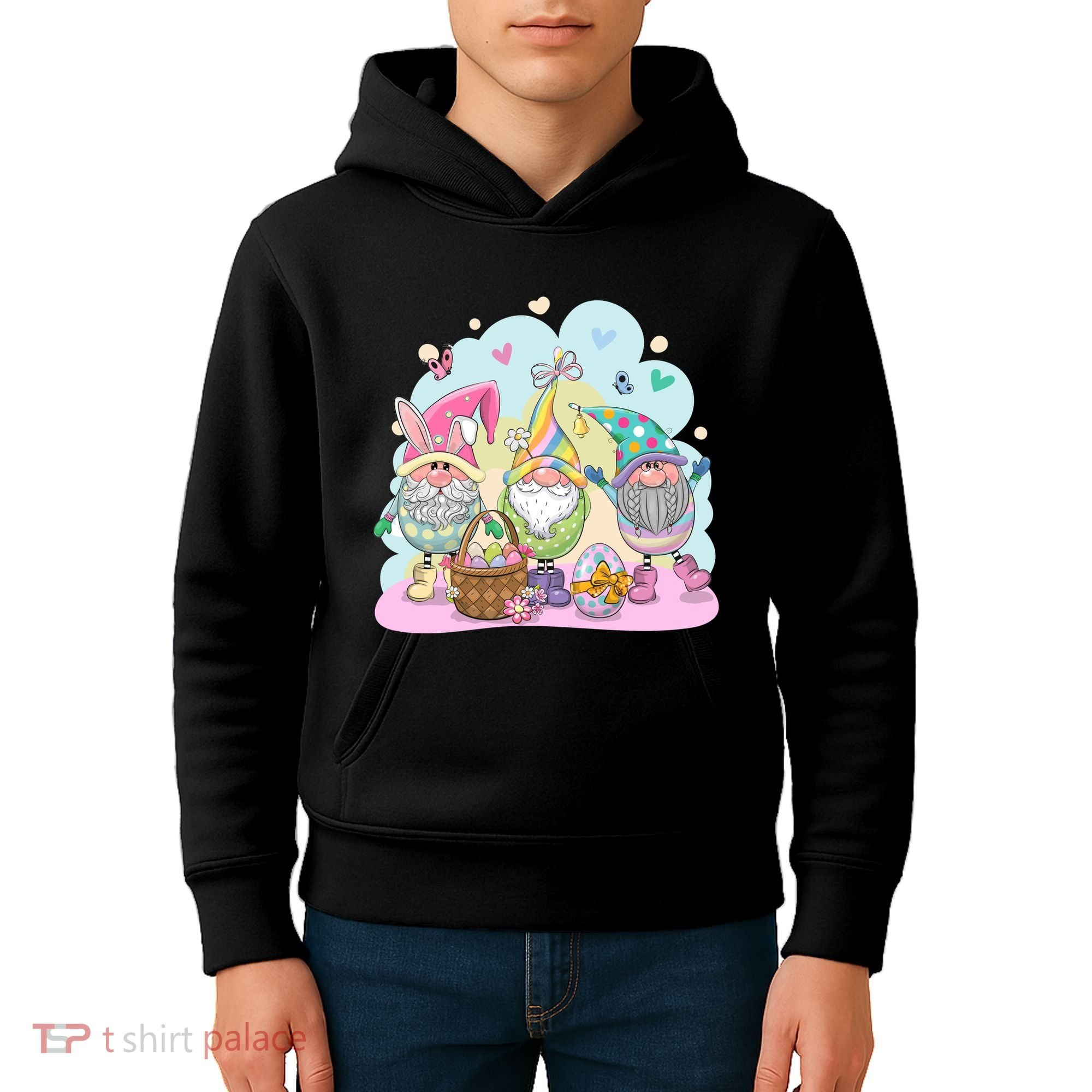 Easter Bunny Spring Gnome Egg Hunt Cute Basket Kids Hoodie