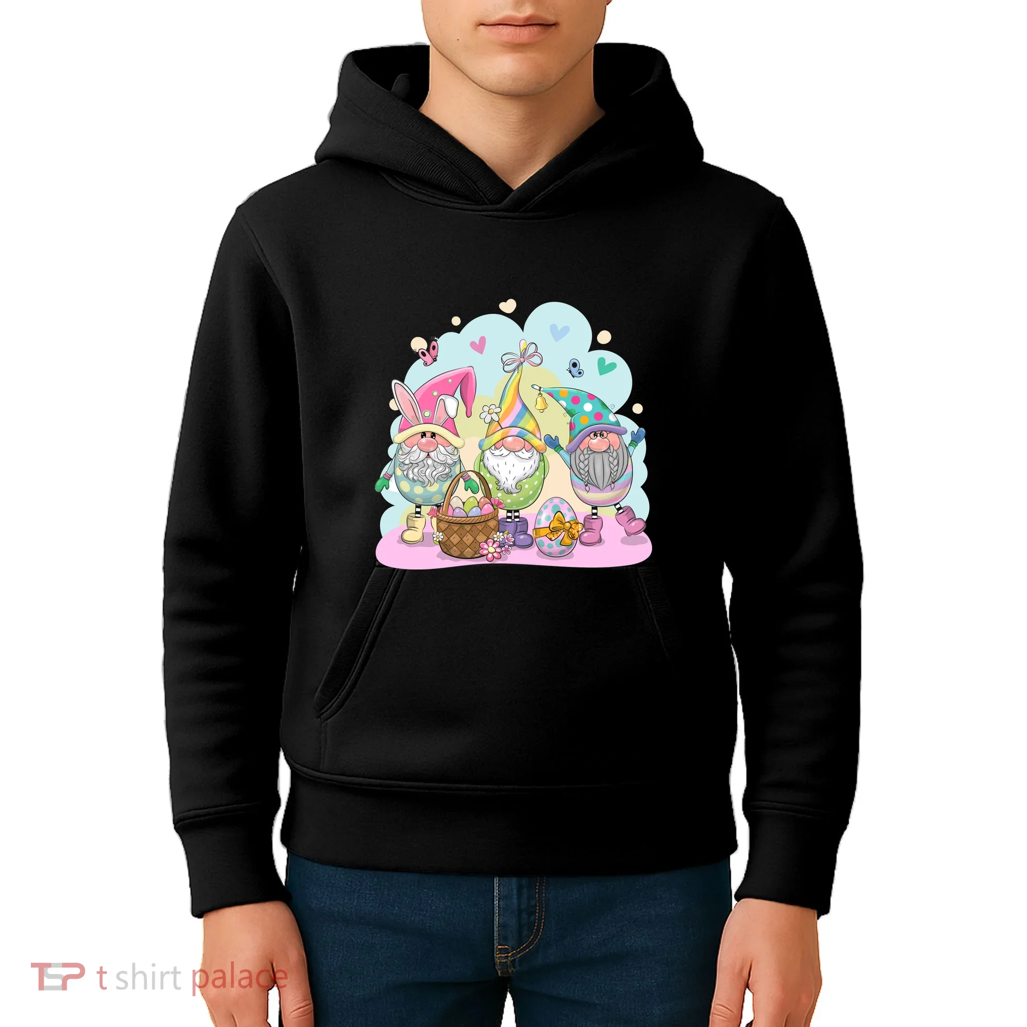 Easter Bunny Spring Gnome Egg Hunt Cute Basket Kids Hoodie