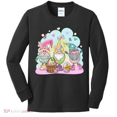 Easter Bunny Spring Gnome Egg Hunt Cute Basket Kids Long Sleeve Shirt