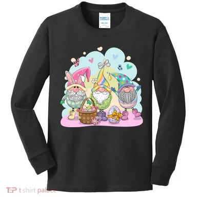 Easter Bunny Spring Gnome Egg Hunt Cute Basket Kids Long Sleeve Shirt