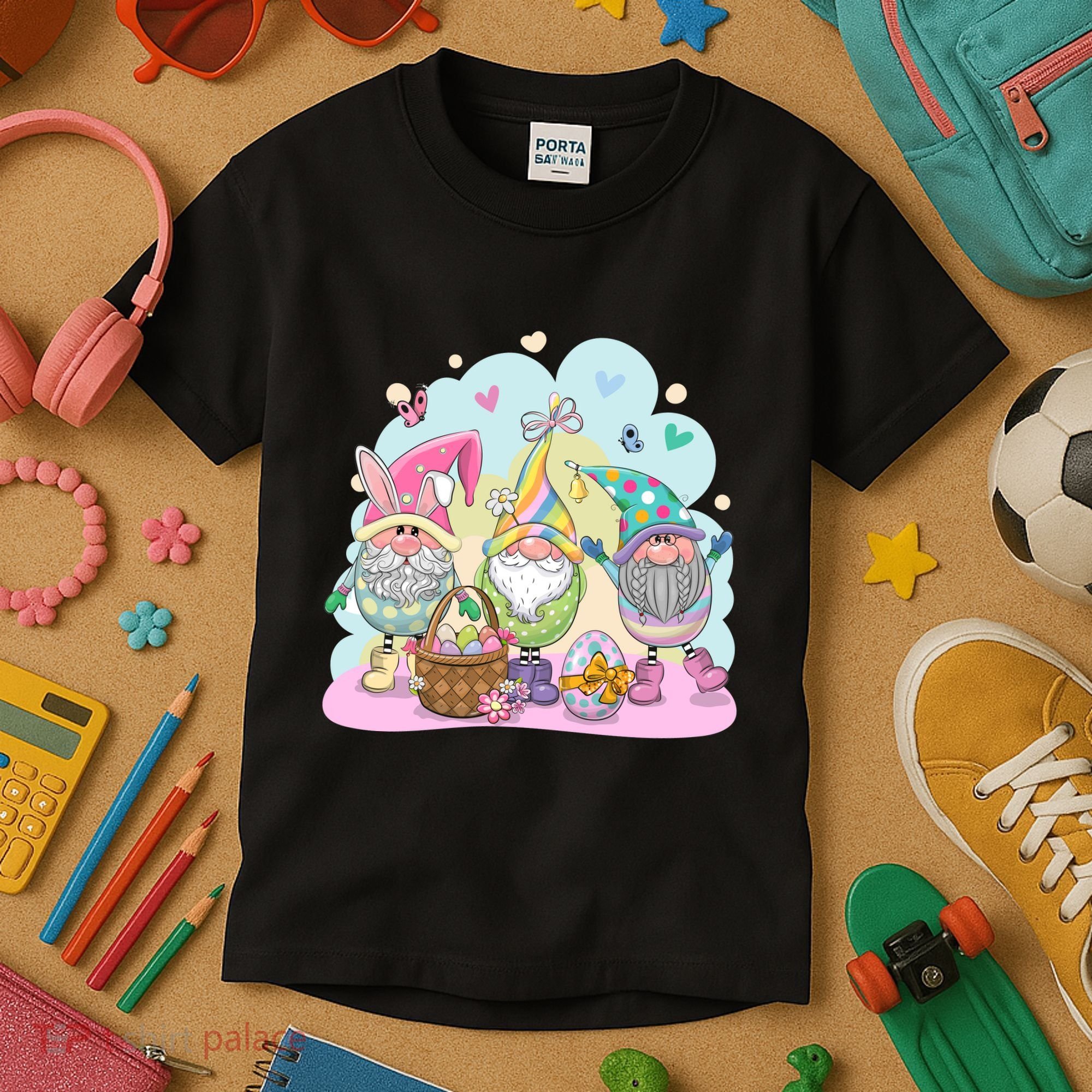 Easter Bunny Spring Gnome Egg Hunt Cute Basket Kids T-Shirt
