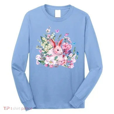 Easter Bunny Spring Flower Long Sleeve Shirt
