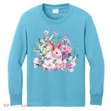 Easter Bunny Spring Flower Kids Long Sleeve Shirt