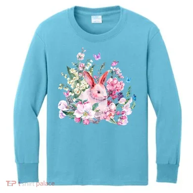Easter Bunny Spring Flower Kids Long Sleeve Shirt