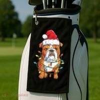 English Bulldog Santa Christmas Tree Lights Xmas Boys Dog Gift Golf Towel thumb 2
