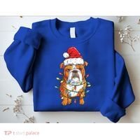 English Bulldog Santa Christmas Tree Lights Xmas Boys Dog Gift Sweatshirt thumb 2