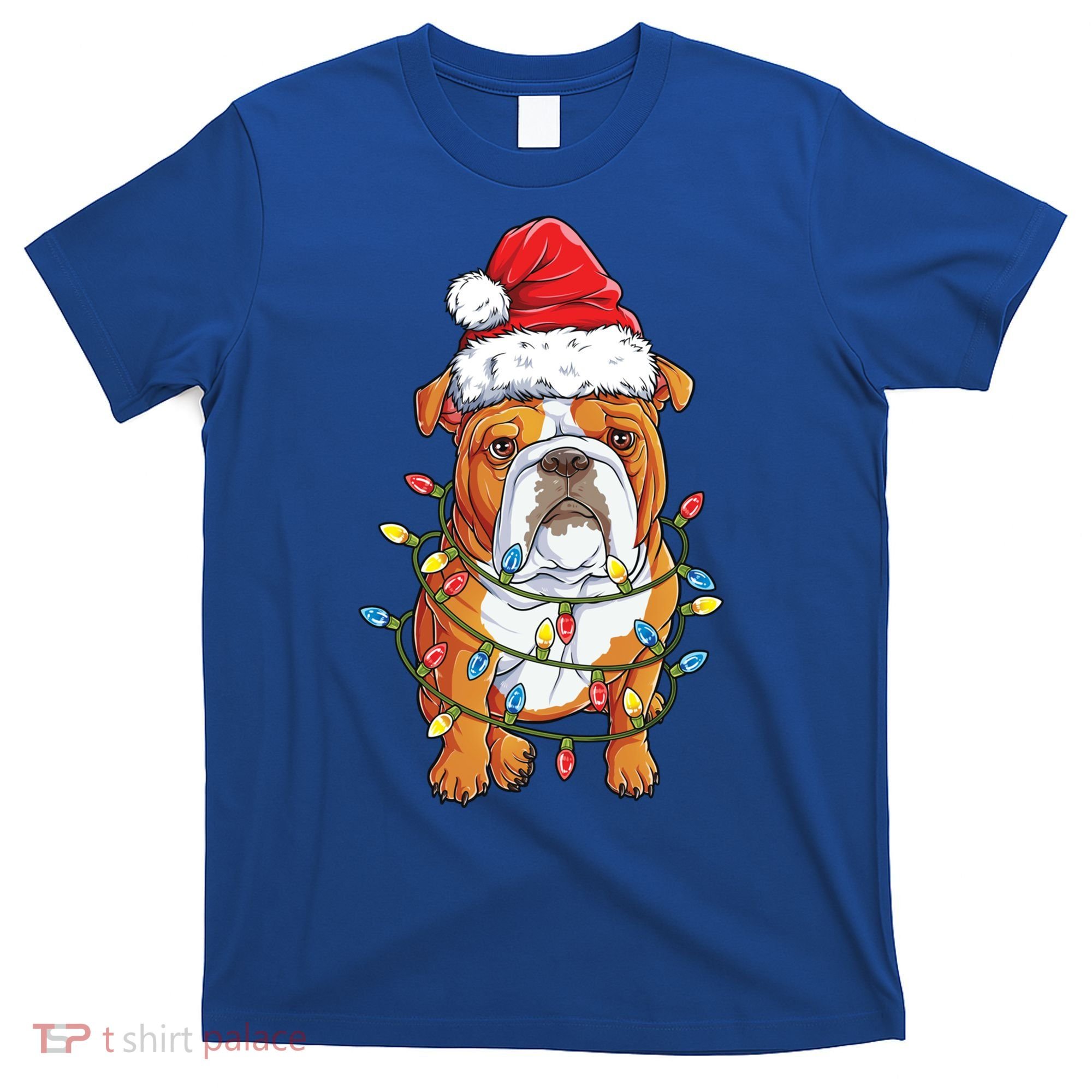 English Bulldog Santa Christmas Tree Lights Xmas Boys Dog Gift T-Shirt