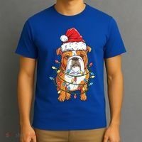 English Bulldog Santa Christmas Tree Lights Xmas Boys Dog Gift T-Shirt thumb 3