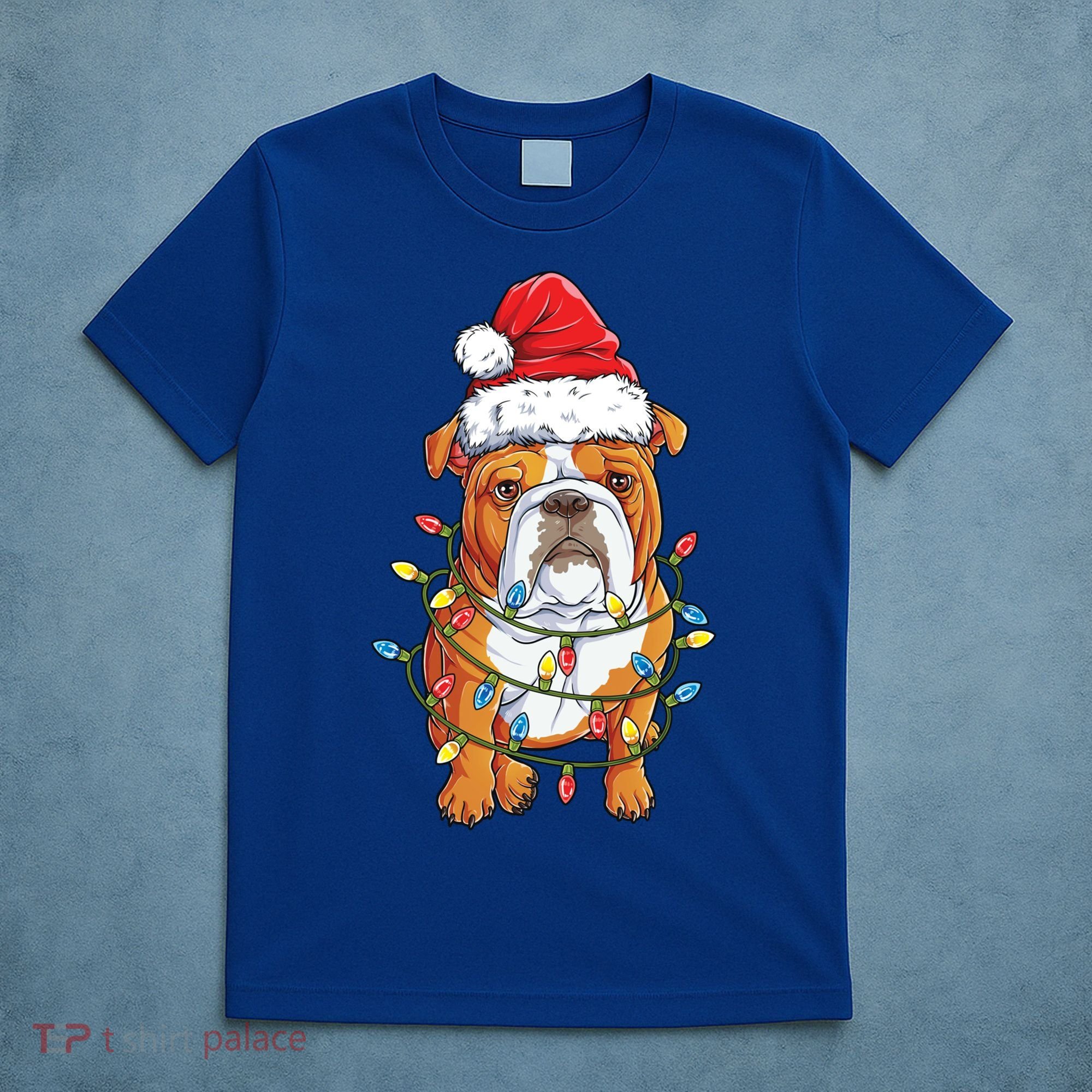 English Bulldog Santa Christmas Tree Lights Xmas Boys Dog Gift T-Shirt