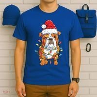 English Bulldog Santa Christmas Tree Lights Xmas Boys Dog Gift T-Shirt thumb 6