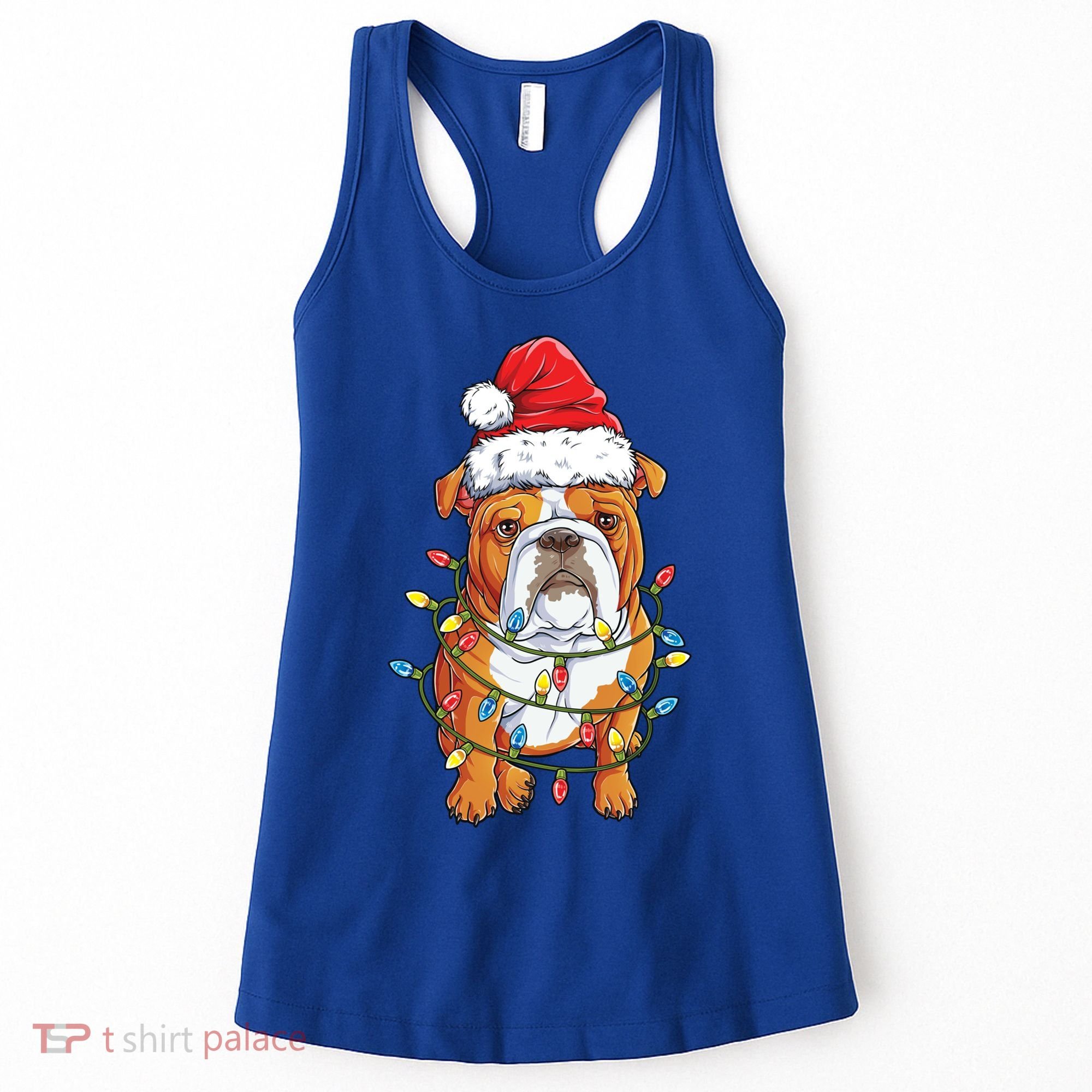 English Bulldog Santa Christmas Tree Lights Xmas Boys Dog Gift Women's Tank Top