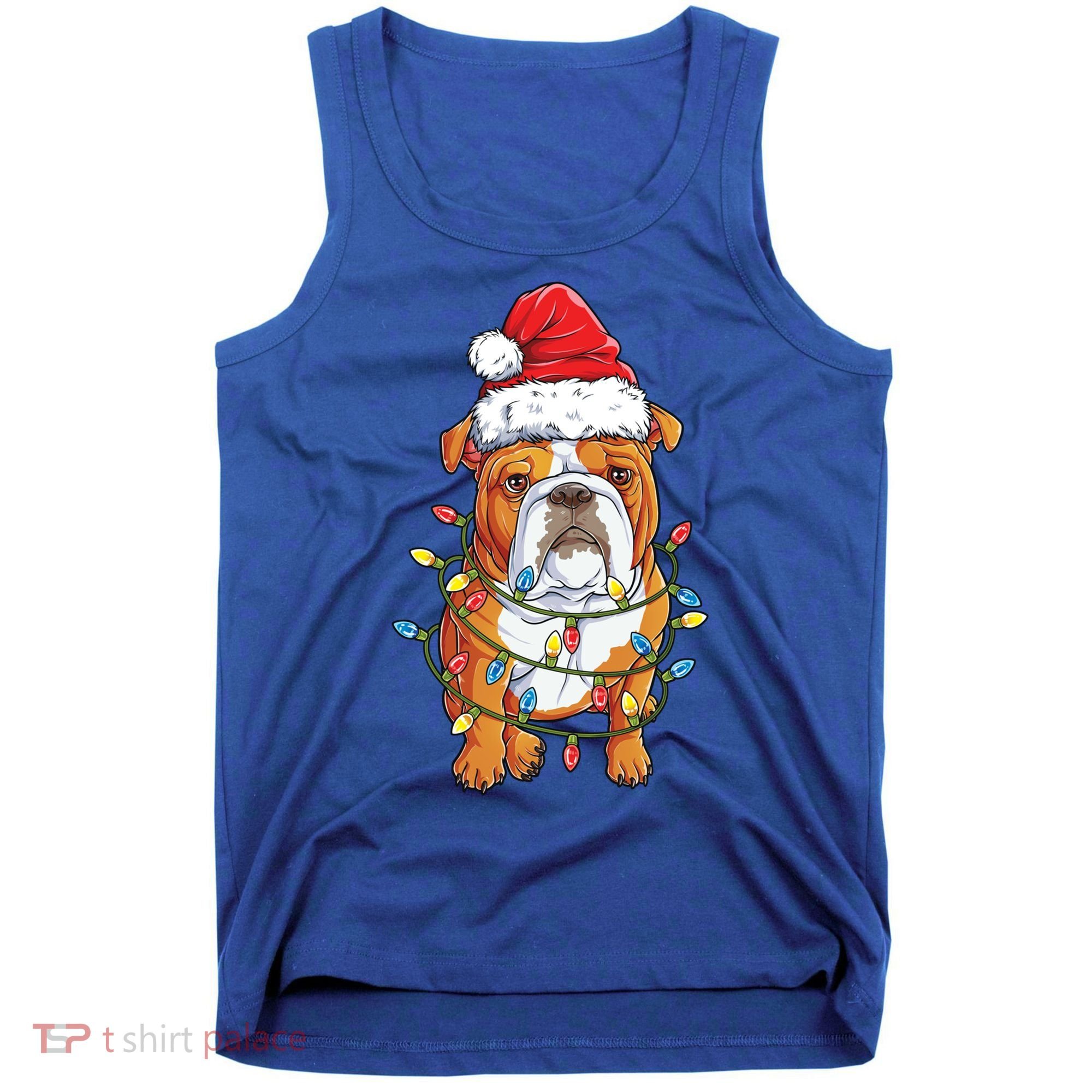 English Bulldog Santa Christmas Tree Lights Xmas Boys Dog Gift Tank Top