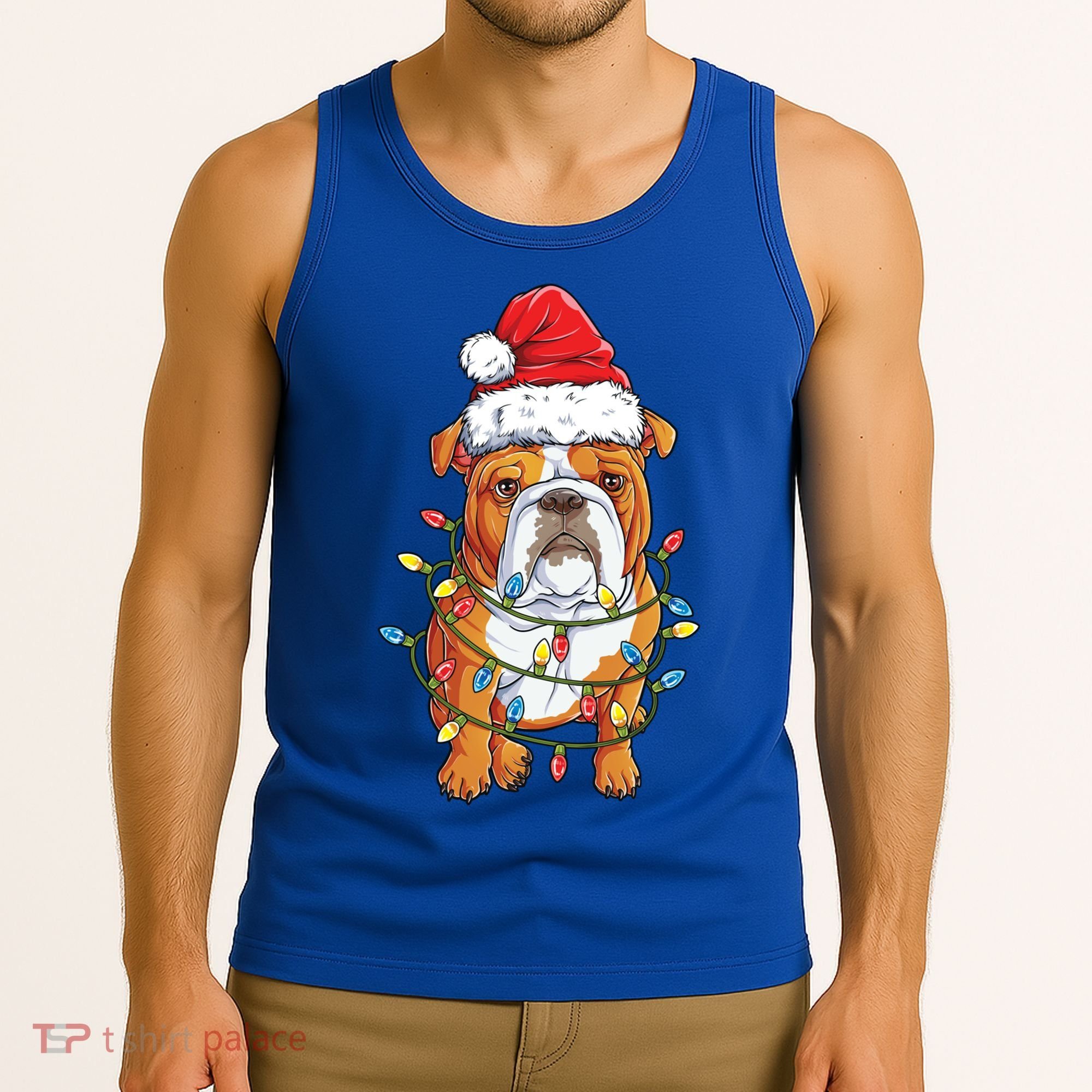 English Bulldog Santa Christmas Tree Lights Xmas Boys Dog Gift Tank Top