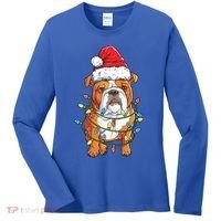 English Bulldog Santa Christmas Tree Lights Xmas Boys Dog Gift Women's Long Sleeve Shirt thumb 0