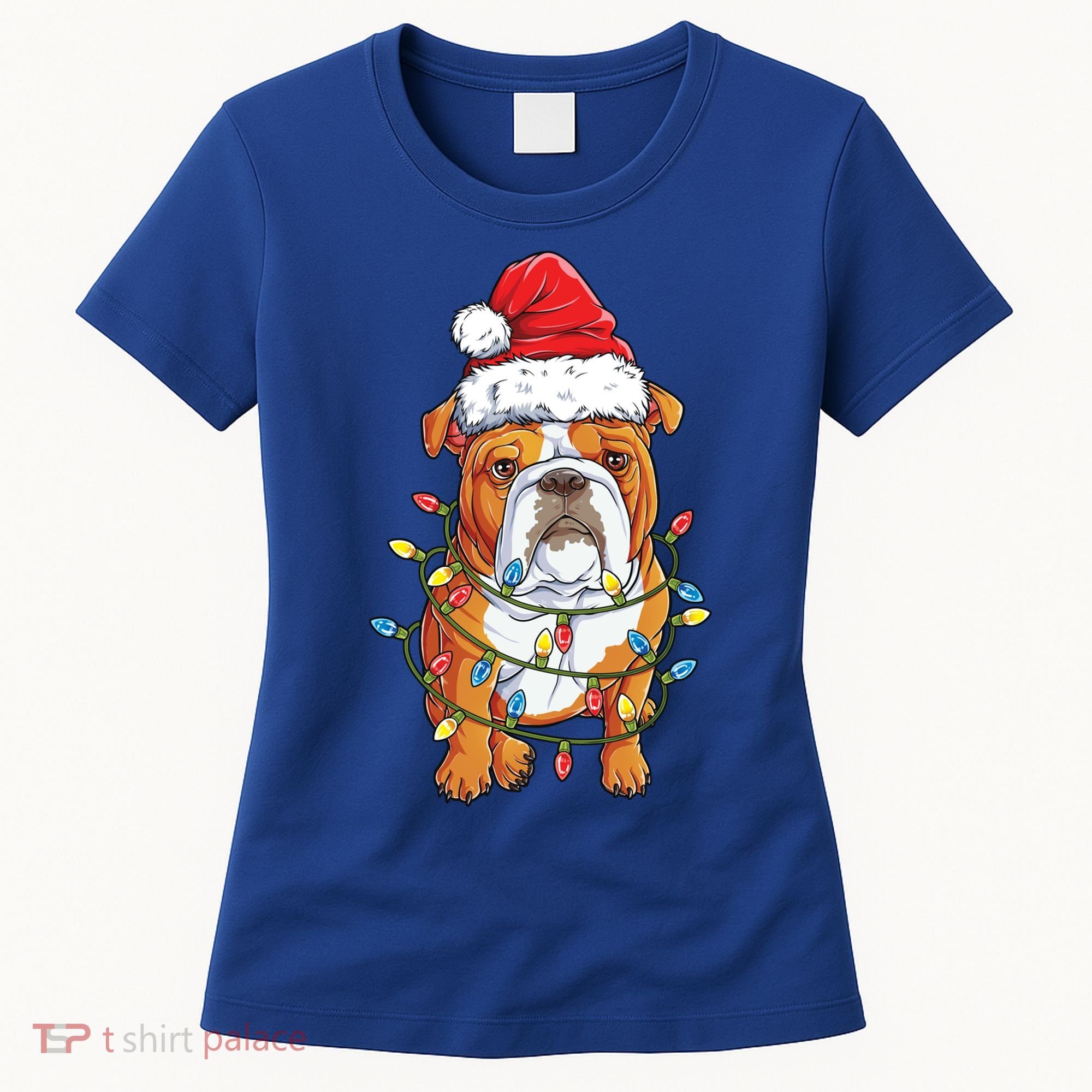 English Bulldog Santa Christmas Tree Lights Xmas Boys Dog Gift Women's T-Shirt