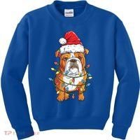 English Bulldog Santa Christmas Tree Lights Xmas Boys Dog Gift Kids Sweatshirt thumb 0