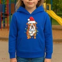English Bulldog Santa Christmas Tree Lights Xmas Boys Dog Gift Kids Hoodie thumb 3
