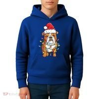 English Bulldog Santa Christmas Tree Lights Xmas Boys Dog Gift Kids Hoodie thumb 4