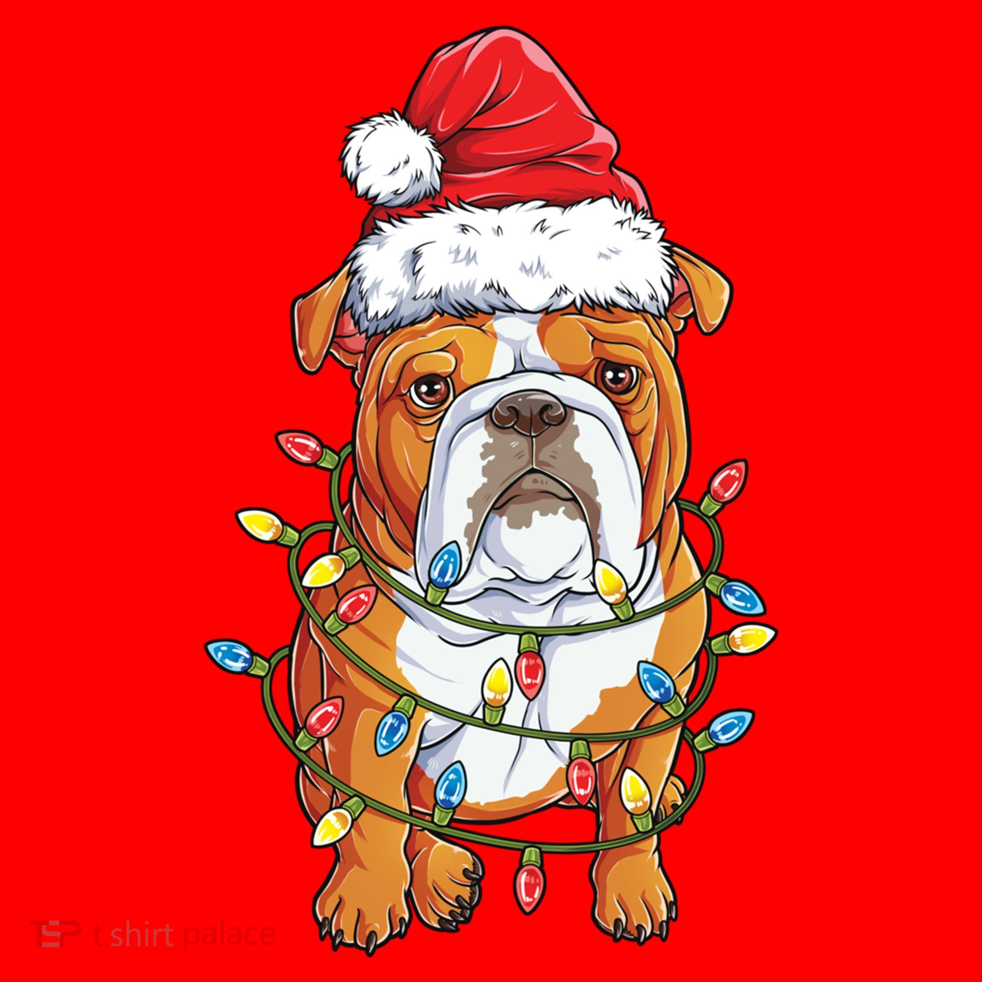 English Bulldog Santa Christmas Tree Lights Xmas Boys Dog Gift Santa Hat