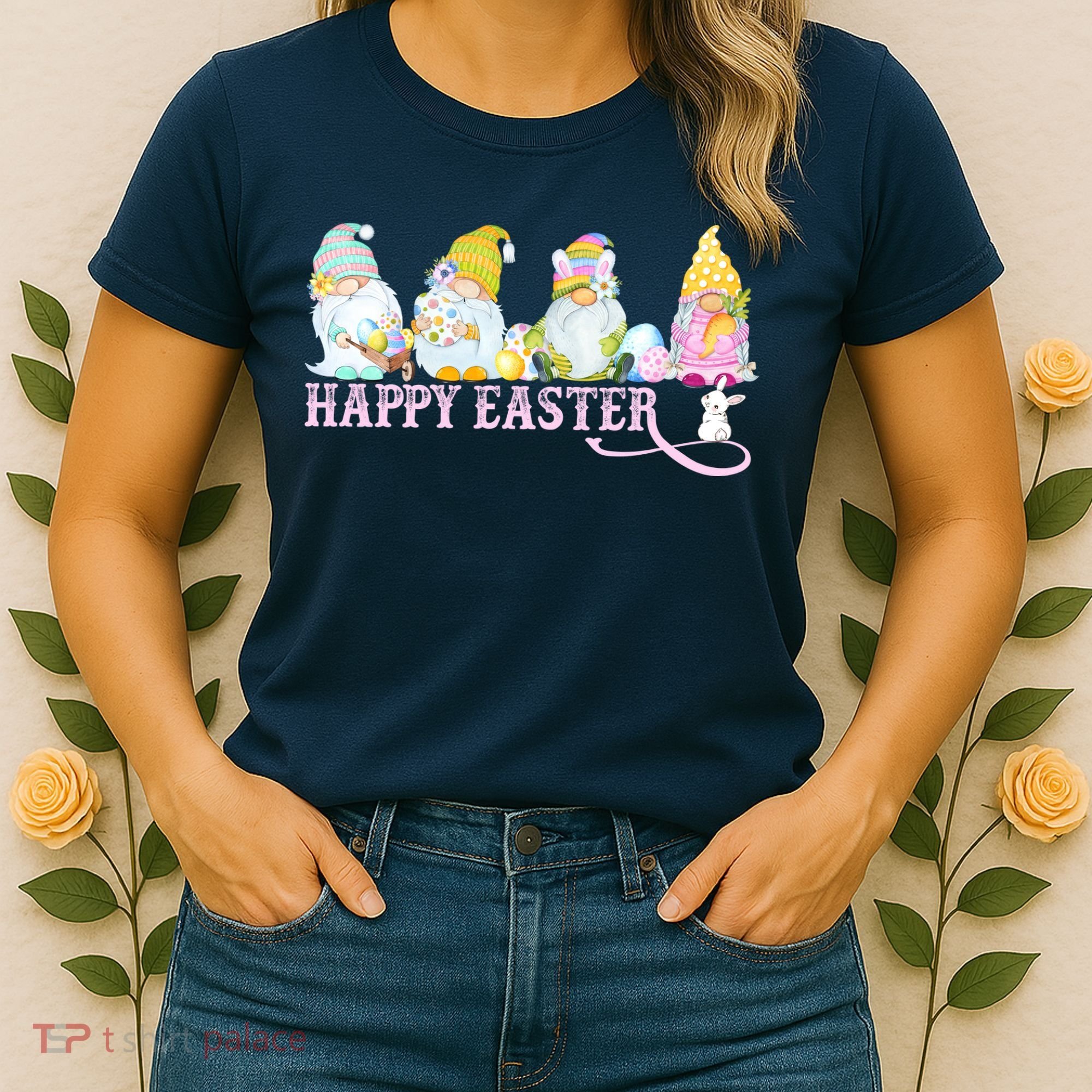 Easter Bunny Spring Gnome Easter Egg Hunting And Basket Women's T-Shirt