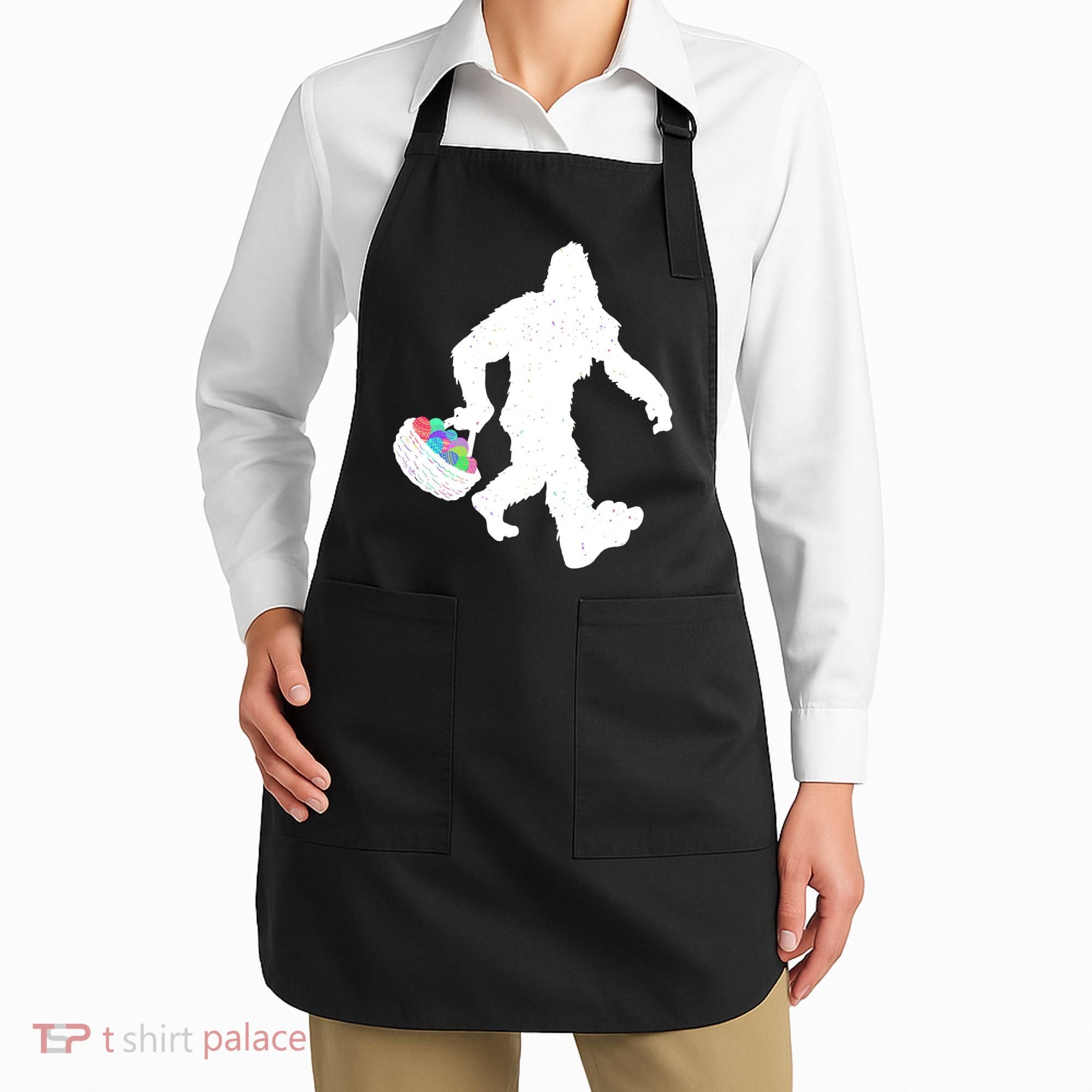 Easter Bigfoot Sasquatch Funny Easter Eggs Basket Apron